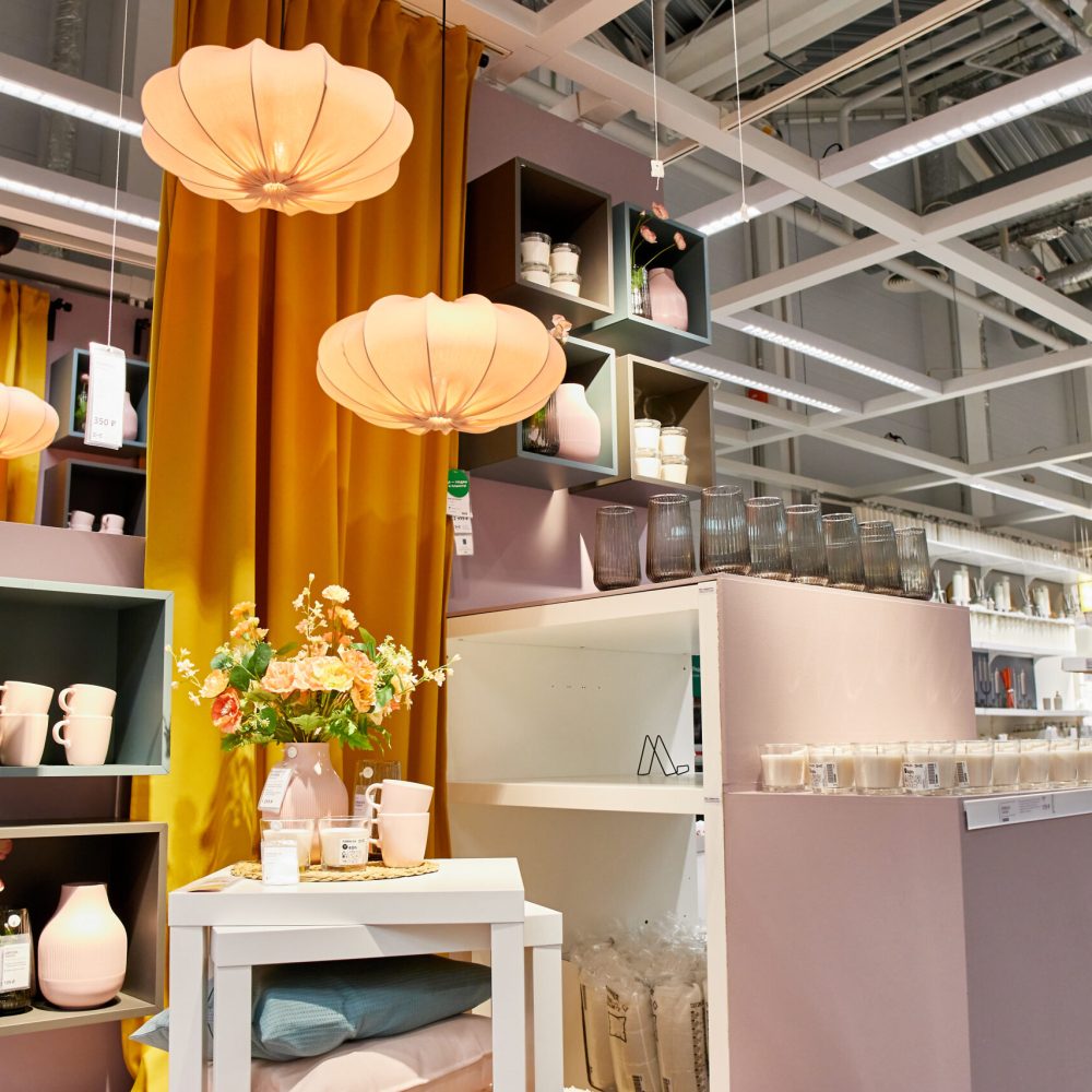 SAMARA, RUSSIA - JANUARY 10, 2022: Ikea store interior. people are shopping. IKEA is the world's largest furniture retailer.